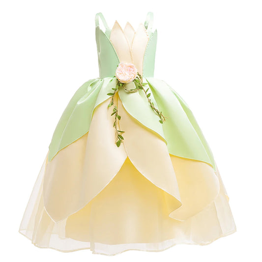 Tiana Princess Dress for Girls – Luxury Fairy Tale Frog Prince Costume Gown for Birthday, Halloween & Parties (3–10Y)