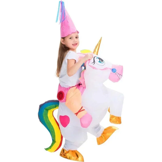 Inflatable Unicorn Costume for Kids and Adults – Funny Ride-On Blow Up Outfit with Hat for Halloween, Christmas, and Party Cosplay