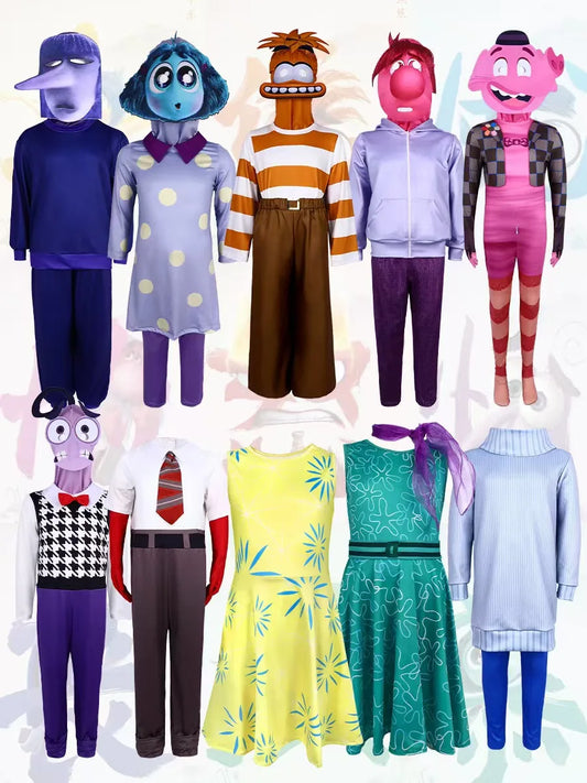 Inside Out 2 Cosplay Costumes – Joy, Sadness, Anger, Disgust & Fear Outfits for Kids & Adults Party, Halloween & Anime Events