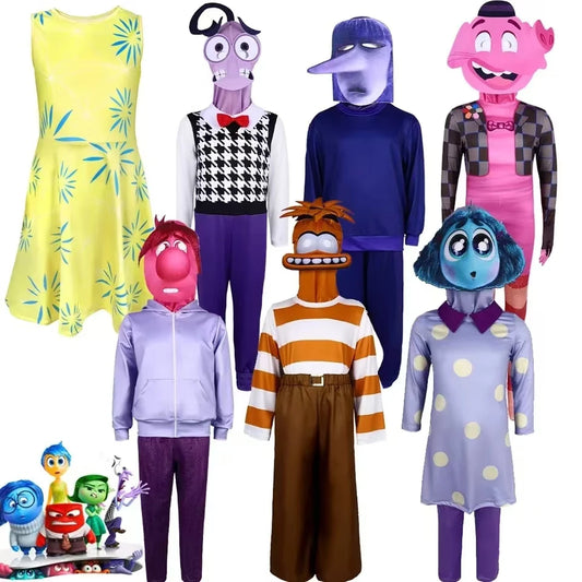 Inside Out 2 Cosplay Costumes – Joy, Sadness, Anger, Disgust & Fear Outfits for Kids & Adults Party, Halloween & Anime Events