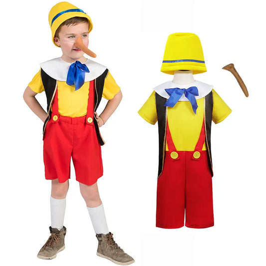 Umorden Kids Pinocchio Costume – Classic Puppet Boy Cosplay Outfit with Hat & Nose for Halloween, Carnival & Parties