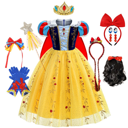 Snow White Princess Dress for Girls – Deluxe Embroidered Costume Gown with Cloak | Kids Cosplay Outfit for Halloween, Birthday & Parties