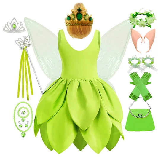 Girls Tinkerbell Fairy Dress – Green Princess Costume for Kids Halloween, Birthday & Party Cosplay