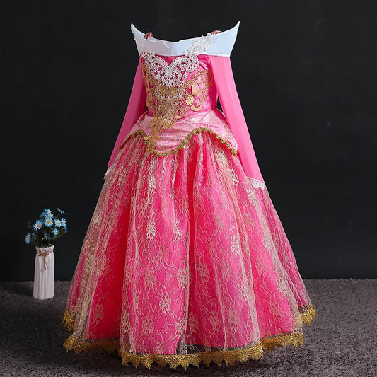 Luxury Girls PrLuxury Aurora Princess Costume Dress for Girls – Rose Pink Ball Gown with Accessories for Birthday, Halloween & Carnival Partiesincess Costume Ball Gown Dress Fancy Birthday Carnival Party Off Shoulder Golden Applique Children Outfits Dress