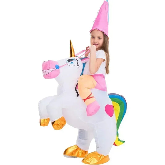 Inflatable Unicorn Costume for Kids and Adults – Funny Ride-On Blow Up Outfit with Hat for Halloween, Christmas, and Party Cosplay
