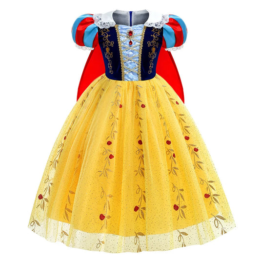 Snow White Princess Dress for Girls – Deluxe Embroidered Costume Gown with Cloak | Kids Cosplay Outfit for Halloween, Birthday & Parties