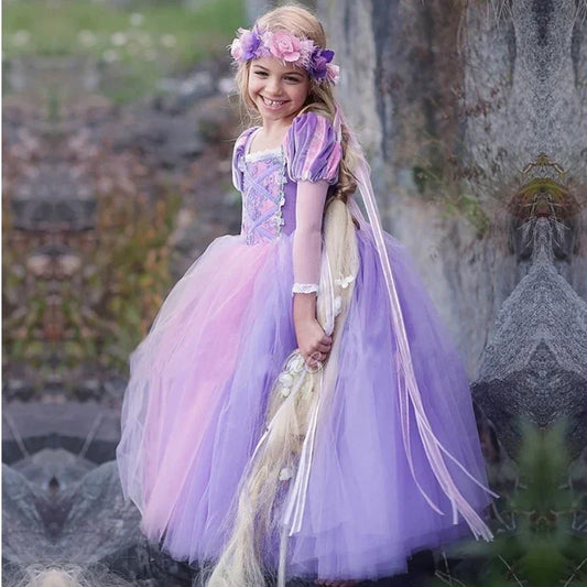 Girls Rapunzel Princess Dress – Long Sleeve Purple Cosplay Costume for Halloween, Birthday & Party Gift