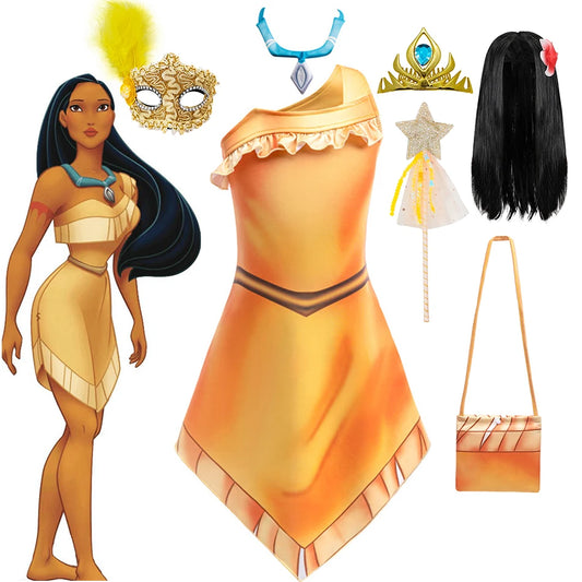 Girls Pocahontas Cosplay Dress – Matoaka Princess Costume for Halloween, Birthday & Party | Indian Cartoon Movie Outfit