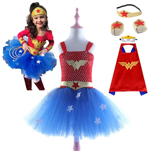 Girls Superhero Tutu Dress – Dawn of Justice Cosplay Costume for Halloween, Parties, and Dress-Up Ages 2-10